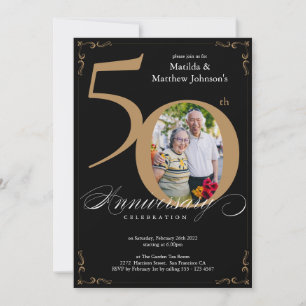 50ste verjaardag Zwart Goud Calligrafie Foto Kaart