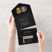 50ste verjaardag zwart goud foto RSVP All In One Uitnodiging (Afscheurbaar)