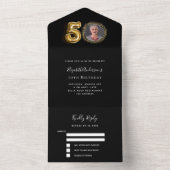 50ste verjaardag zwart goud foto RSVP All In One Uitnodiging (Binnen)