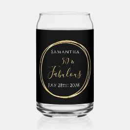 50ste verjaardag zwart goud gepersonaliseerde fees blikvorm glas