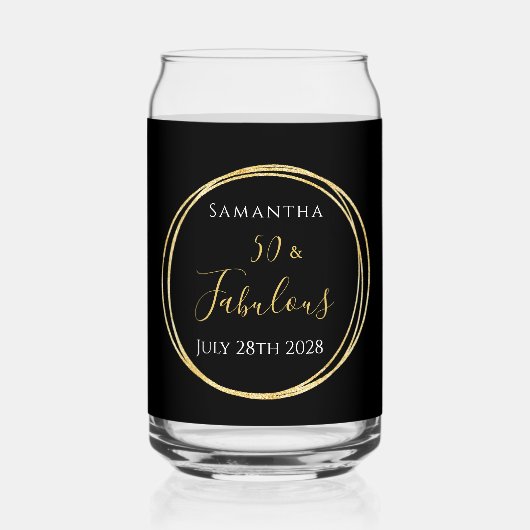50ste verjaardag zwart goud gepersonaliseerde fees blikvorm glas (Voorkant)