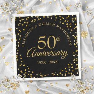 50ste verjaardag Zwart Goud Love Hearts Confetti  Servet