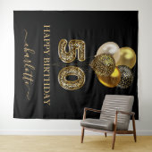 50ste verjaardag zwart goud luipaardprint ballonne wandkleed (In Situ (horizontaal))