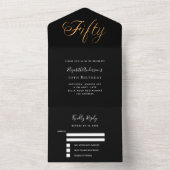 50ste verjaardag zwart goud script rsvp all in one uitnodiging (Binnen)