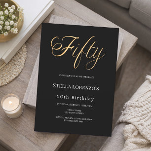 50ste verjaardag zwart goud script typografie kaart