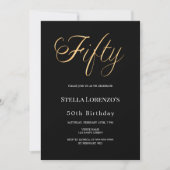 50ste verjaardag zwart goud script typografie kaart (Voorkant)