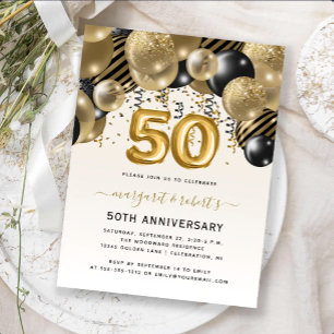 50ste verjaardag Zwart Gouden Ballonboog Feest Briefkaart