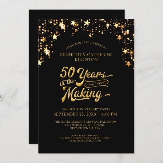 50ste verjaardag Zwart & Gouden sterren 50 JAAR Kaart (Voorkant / Achterkant)