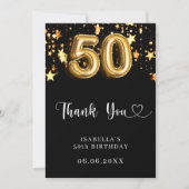 50ste verjaardag zwart gouden sterren bedankkaart (Voorkant)