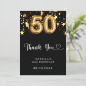 50ste verjaardag zwart gouden sterren bedankkaart (Staand voorkant)