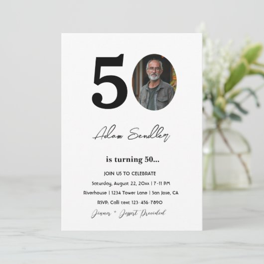 50ste verjaardag zwart-wit kaart (Staand voorkant)