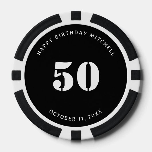 50ste verjaardag zwart-wit poker chips (Voorkant)