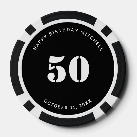 50ste verjaardag zwart-wit poker chips (Achterkant)