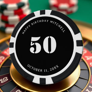 50ste verjaardag zwart-wit poker chips
