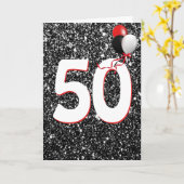 50ste Verjaardagsballonnen op Zwarte Glitter Kaart (Gele Bloem)