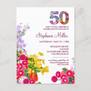 50ste verjaardagsfeest Bloemen Modern 50 jaar fees Briefkaart