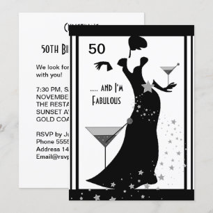 50ste verjaardagsfeest Diva Art deco Zwart Wit Kaart