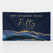 50ste Verjaardagsfeest Elegant Navyblauw Goud Agaa Spandoek (Horizontaal)