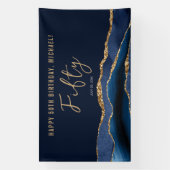 50ste Verjaardagsfeest Elegant Navyblauw Goud Agaa Spandoek (Verticaal)