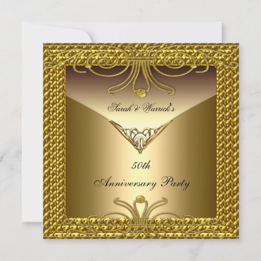 50ste verjaardagsfeest Elegante Gouden Art Deco Kaart (Voorkant)