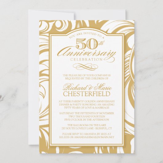 50ste Verjaardagsfeest Fancy Gouden Uitnodiging (Voorkant)