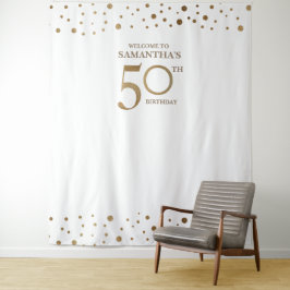 50ste verjaardagsfeest Goud Wit Confetti achtergro Wandkleed