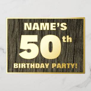 50ste verjaardagsfeest: Kordate, namaak houtnerfpa Folie Uitnodiging