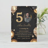 50ste verjaardagsfeest met ballonnen en glitter kaart (Staand voorkant)