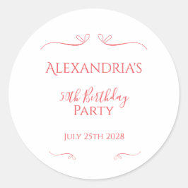 50ste Verjaardagsfeest Minimal Modern Roze Rood Ronde Sticker