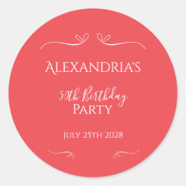50ste verjaardagsfeest Modern Roze Rood Ronde Sticker