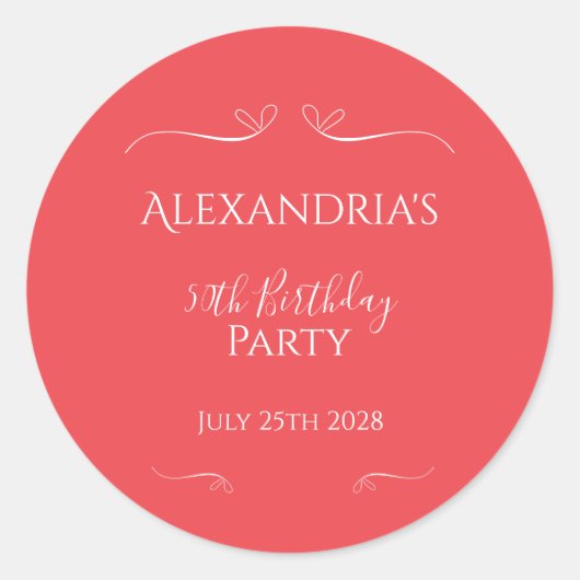 50ste verjaardagsfeest Modern Roze Rood Ronde Sticker (Voorkant)