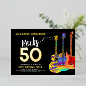 50ste Verjaardagsfeest Muziek Rocks 50 Goud Folie Uitnodiging (Staand Voorkant)
