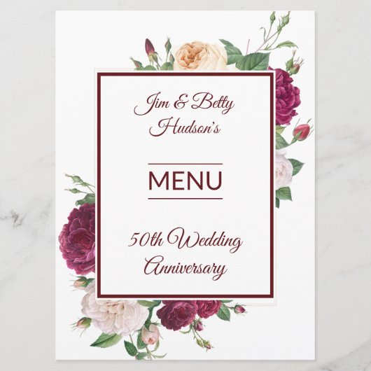 50ste verjaardagsfeest - Receptie Menu (Voorkant)