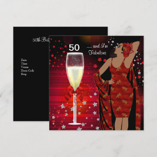 50ste Verjaardagsfeest Retro Diva Art Deco Rood Wi Kaart