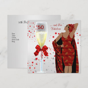 50ste verjaardagsfeest Retro Diva Art Deco Rood Wi Kaart