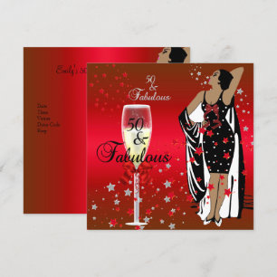 50ste verjaardagsfeest Retro Diva Art Deco Rood Zw Kaart