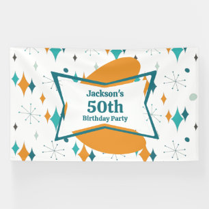 50ste Verjaardagsfeest Retro Midden Eeuw Elke Leef Spandoek