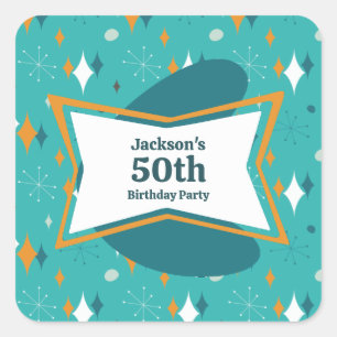 50ste Verjaardagsfeest Retro Midden Eeuw Elke Leef Vierkante Sticker