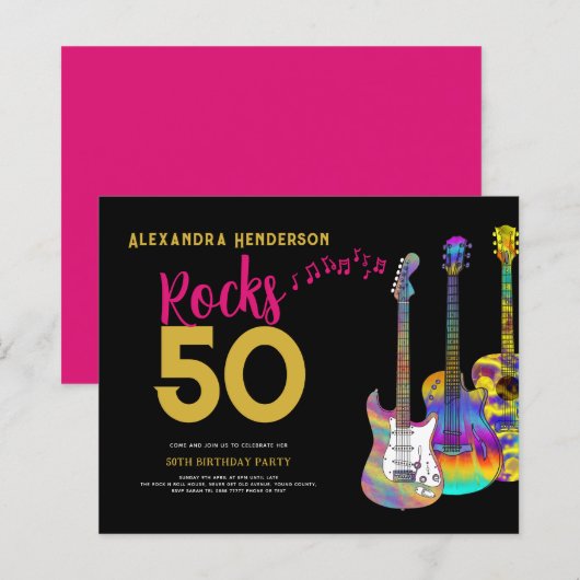 50ste verjaardagsfeest Rocks 50 Roze (Voorkant / Achterkant)