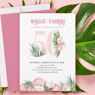 50ste verjaardagsfeest Tropische Roze Protea Numme Kaart