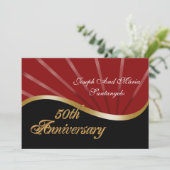 50ste verjaardagsfeest uitnodiging goud rood (Staand voorkant)