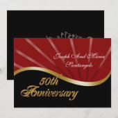 50ste verjaardagsfeest uitnodiging goud rood (Voorkant / Achterkant)