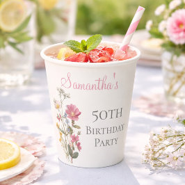50ste Verjaardagsfeest Wilde Bloem Papieren Bekers