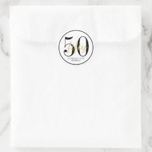 50ste Verjaardagsfeest Wit Zwart Chic Ronde Favori Sticker