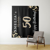 50ste verjaardagsfeest Zwart Gouden Achtergrond Wandkleed (In situ)