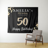 50ste verjaardagsfeest Zwart Gouden Achtergrond Wandkleed (In Situ (horizontaal))