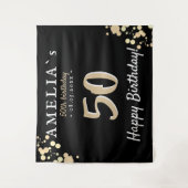 50ste verjaardagsfeest Zwart Gouden Achtergrond Wandkleed (Voorkant)