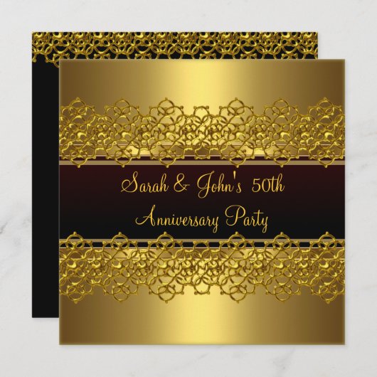 50ste verjaardagsfeest Zwart Gouden Kant Kaart (Voorkant / Achterkant)