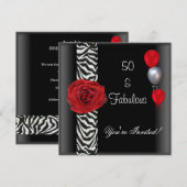 50ste Verjaardagsfeest Zwart Wit Rode Roos Zebra Kaart (Voorkant / Achterkant)