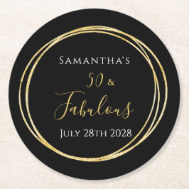50ste verjaardagsfeestje 50 en Fabulous Black Gold Ronde Kartonnen Onderzetter